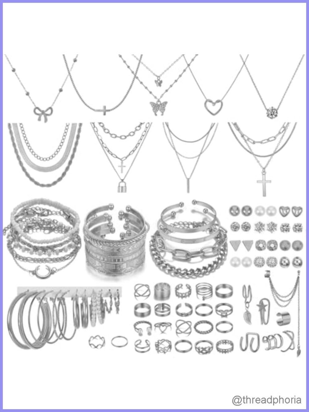 99 Pc Silver Plated Jewelry Set for Women - Necklaces, Bracelets, Earrings &